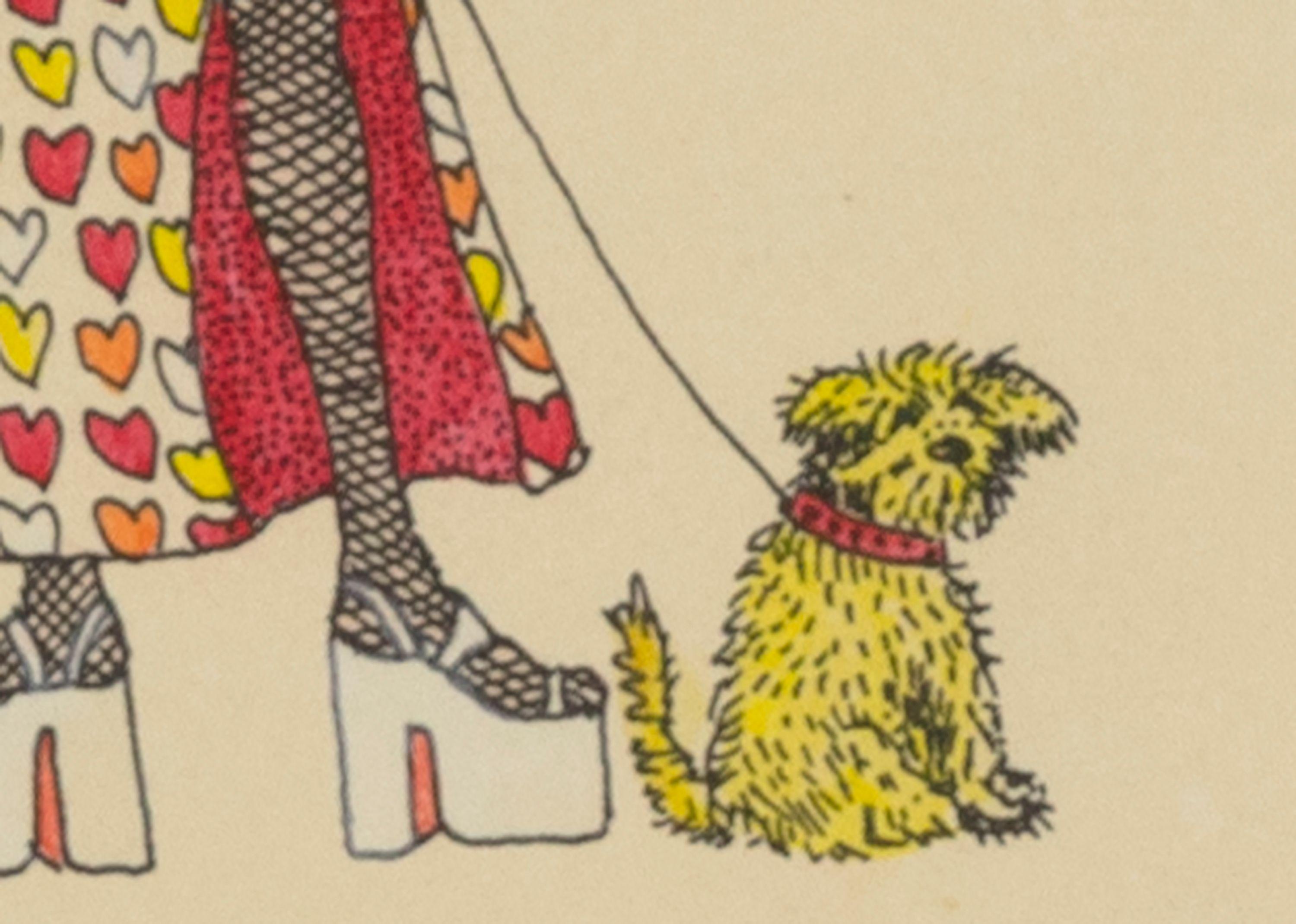 Sans titre (Queen of Hearts with Dog on Leash (Queen of Hearts avec chien sur laisse) - Blanc Animal Art par HARING, KEITH