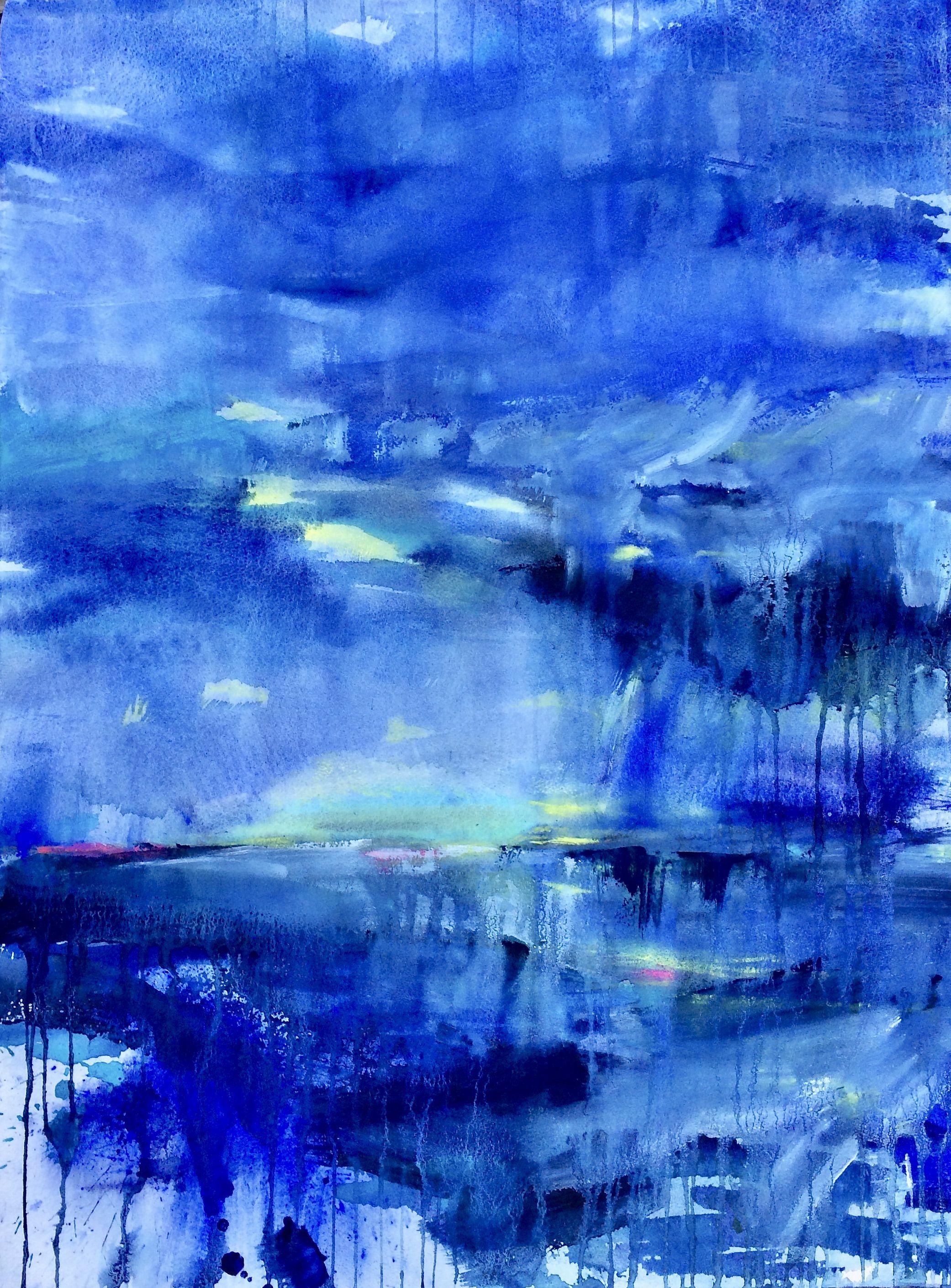 Blue Permission, Painting, Watercolor on Paper - Art by Gesa Reuter