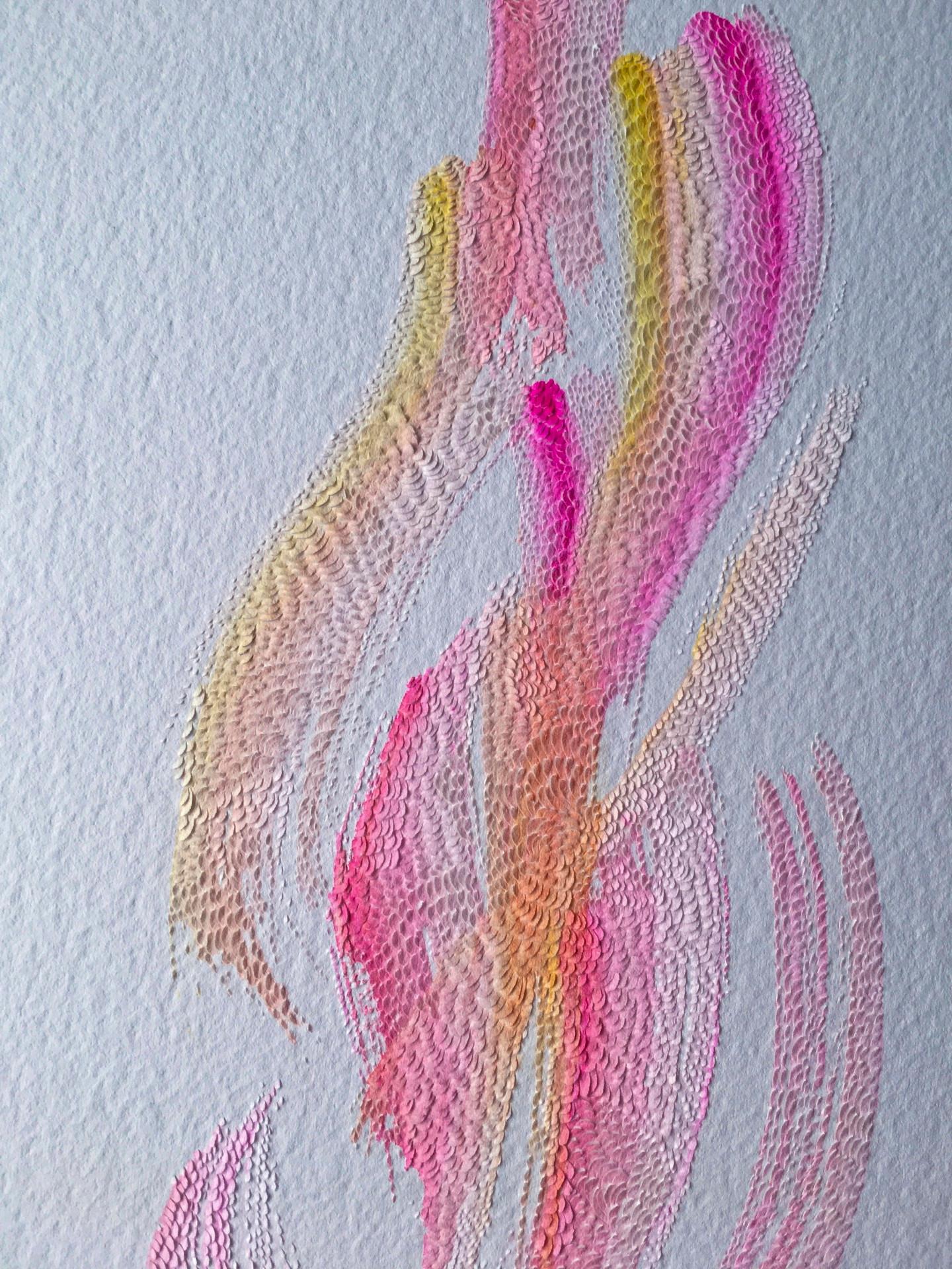 Knife Drawing XX- Abstract Textured Painting w/ Stunning Detail (Pink+Yellow) - Art by Lucha Rodriguez