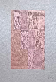 Horizontes Ascendientes, Knife Drawing - Manipulated Watercolor Painting (Pink)