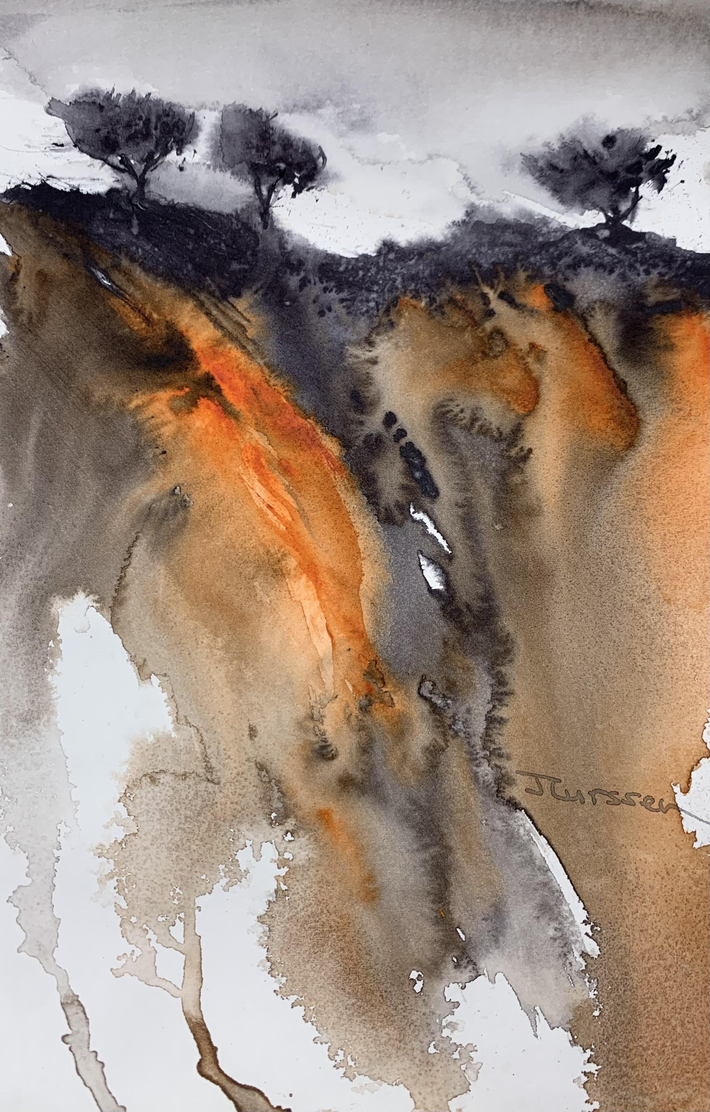Jean Lurssen Abstract Drawing - Imagined Landscape, Painting, Watercolor on Watercolor Paper
