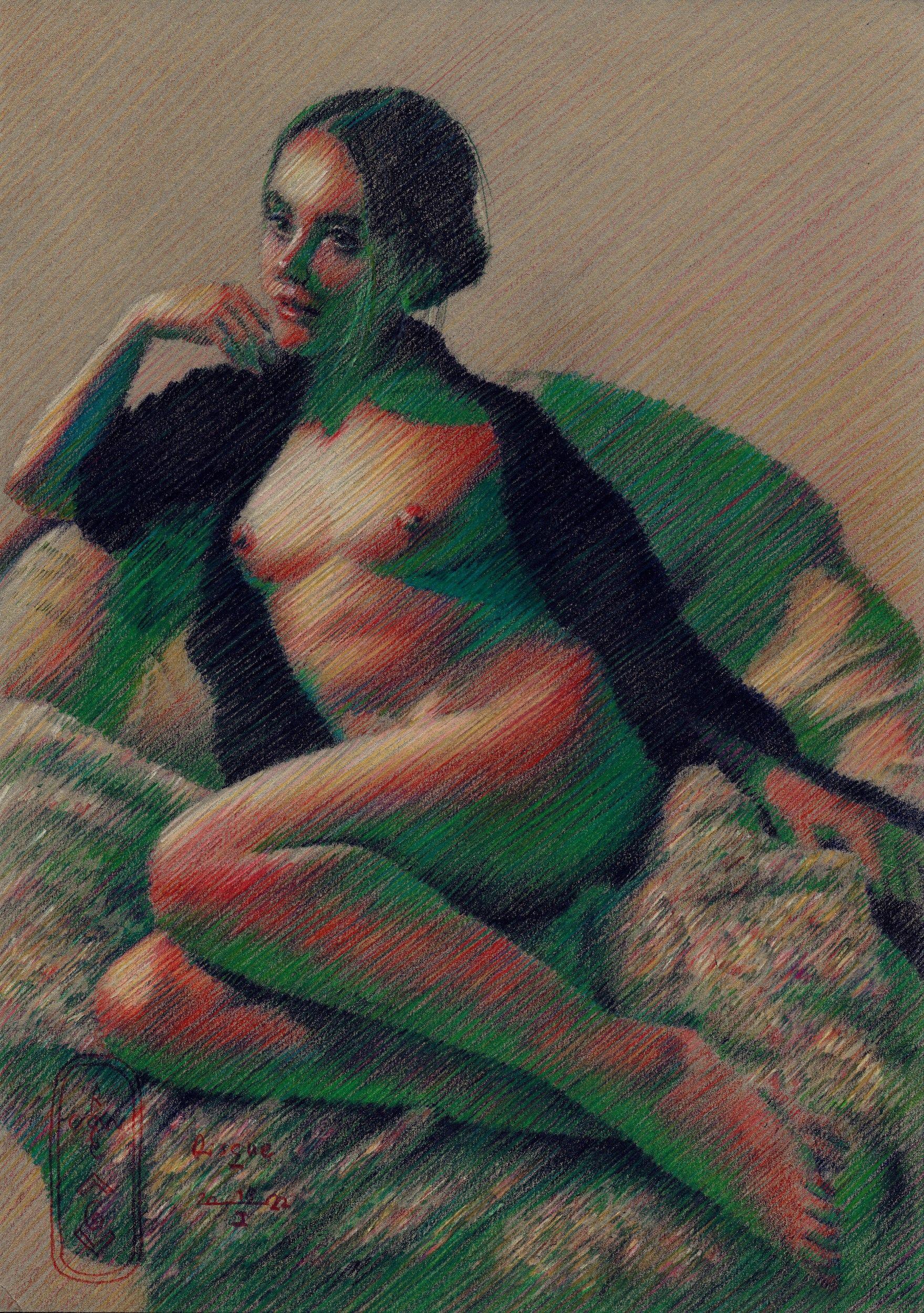 Risque â€“ 18-01-22, Drawing, Pencil/Colored Pencil on Paper - Art by Corne Akkers