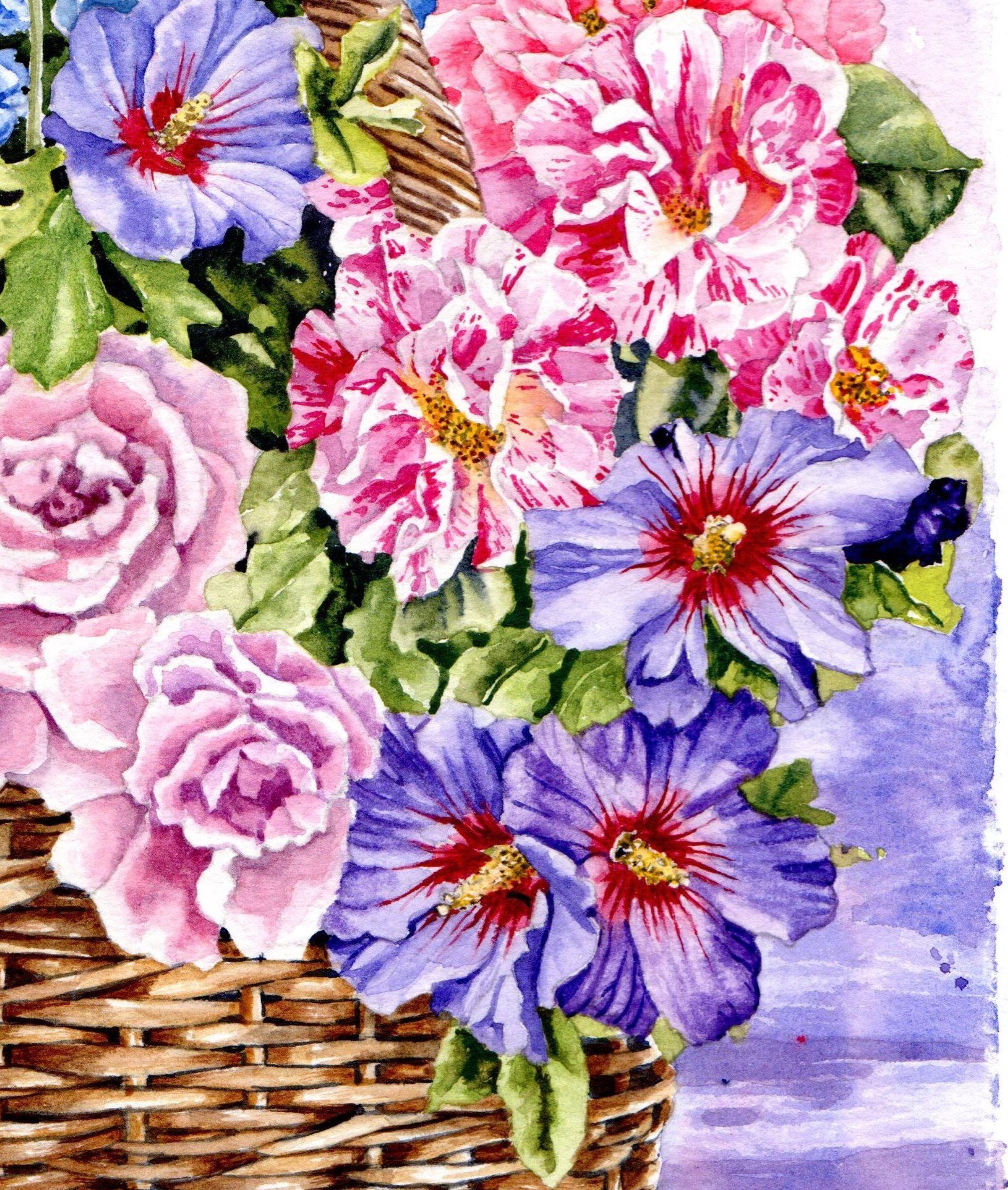 Chaton et fleurs d'été, peinture, aquarelle sur papier aquarelle en vente 1