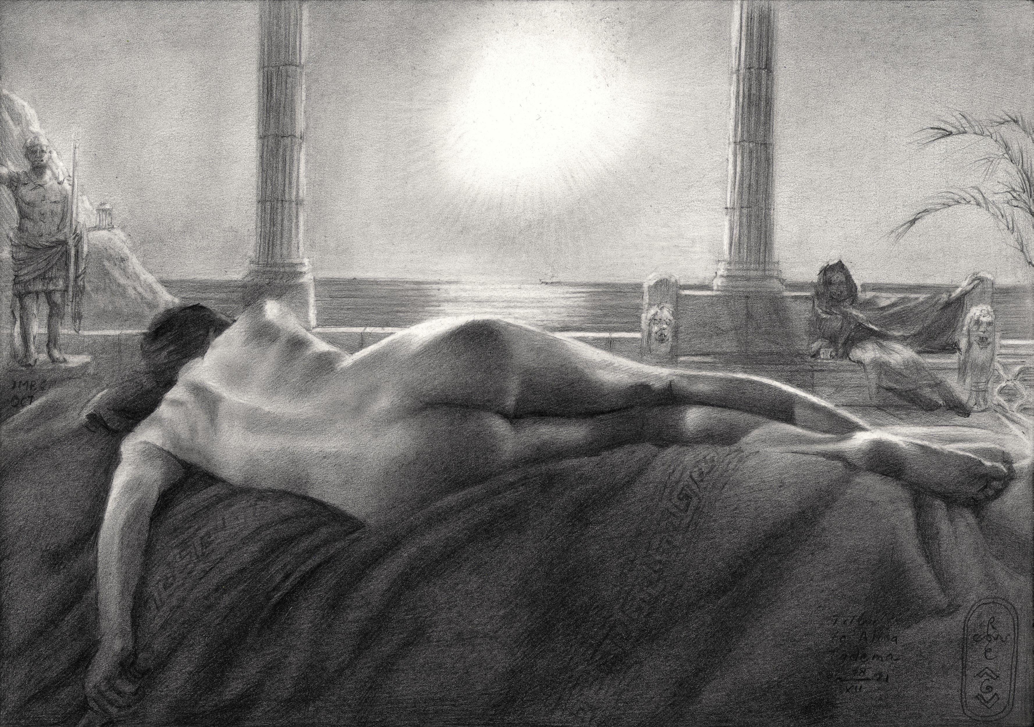 Tribute an Alma Tadema 28-12-21, Zeichnung, Bleistift/Farbstift auf Papier – Art von Corne Akkers