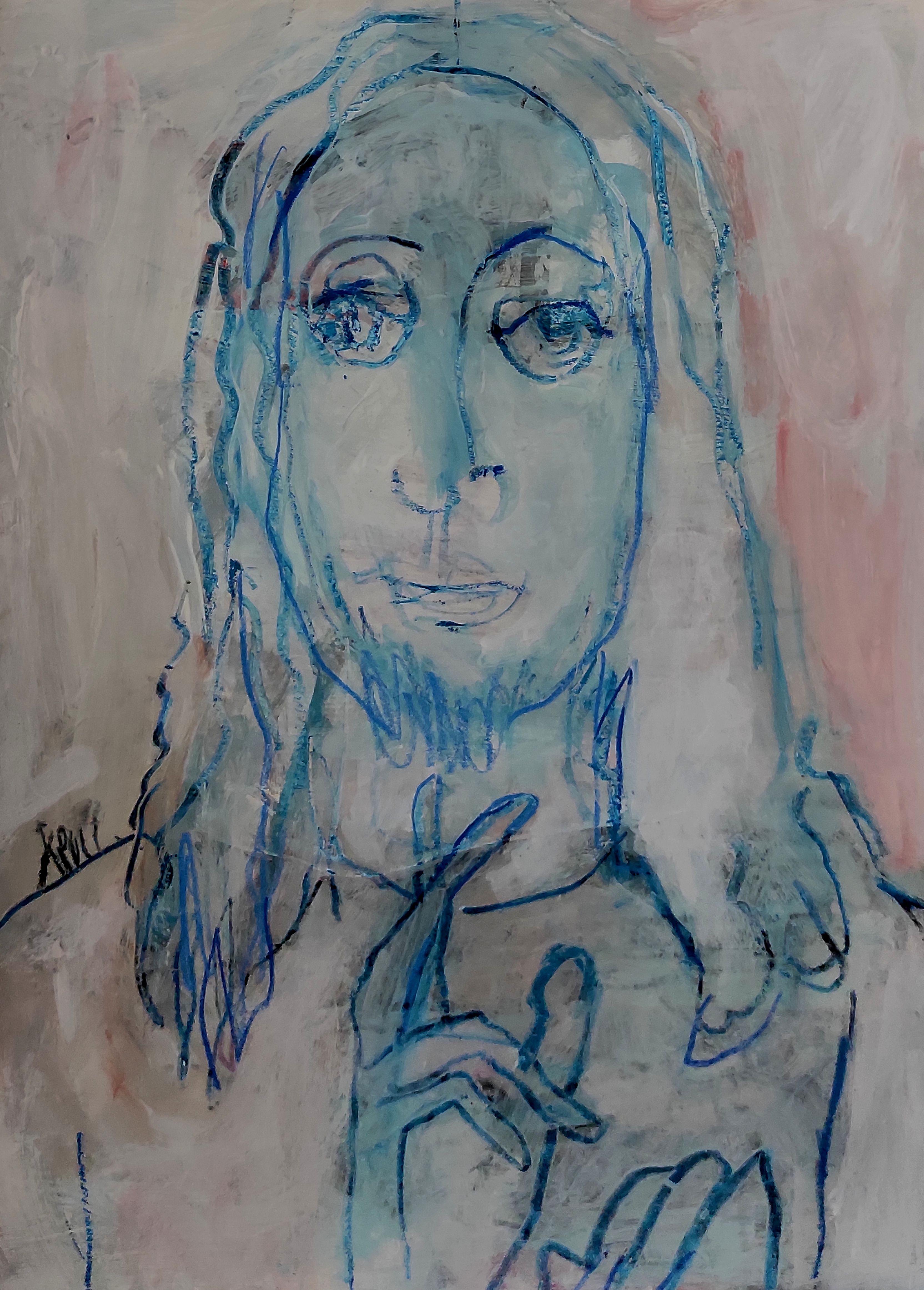 Retrato con barba, Dibujo, Pasteles sobre papel - Art de Barbara Kroll