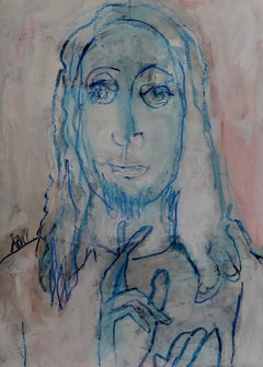 Portrait avec une barbe, dessin, pastels sur papier