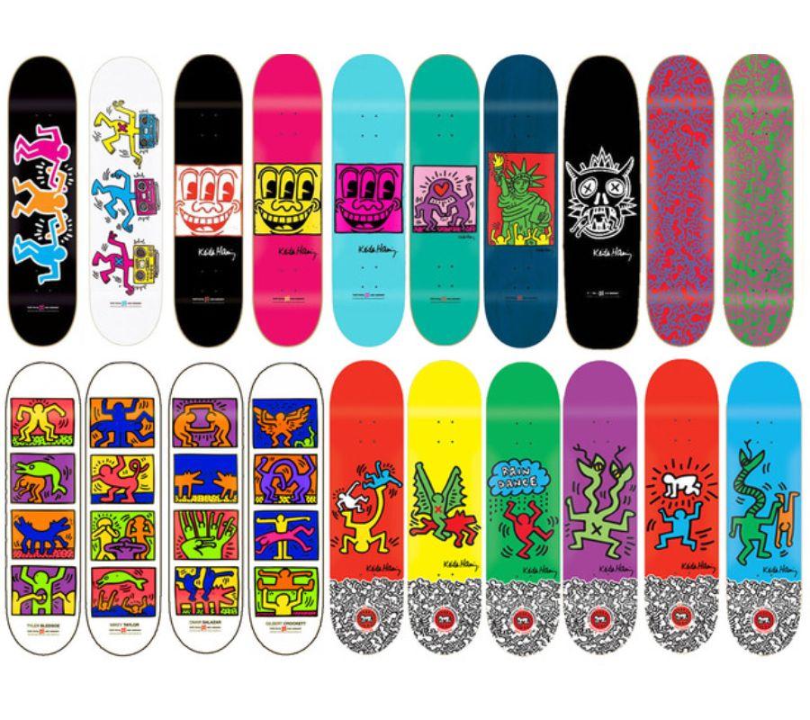Collection of 20 skateboard decks - Art by Keith Haring