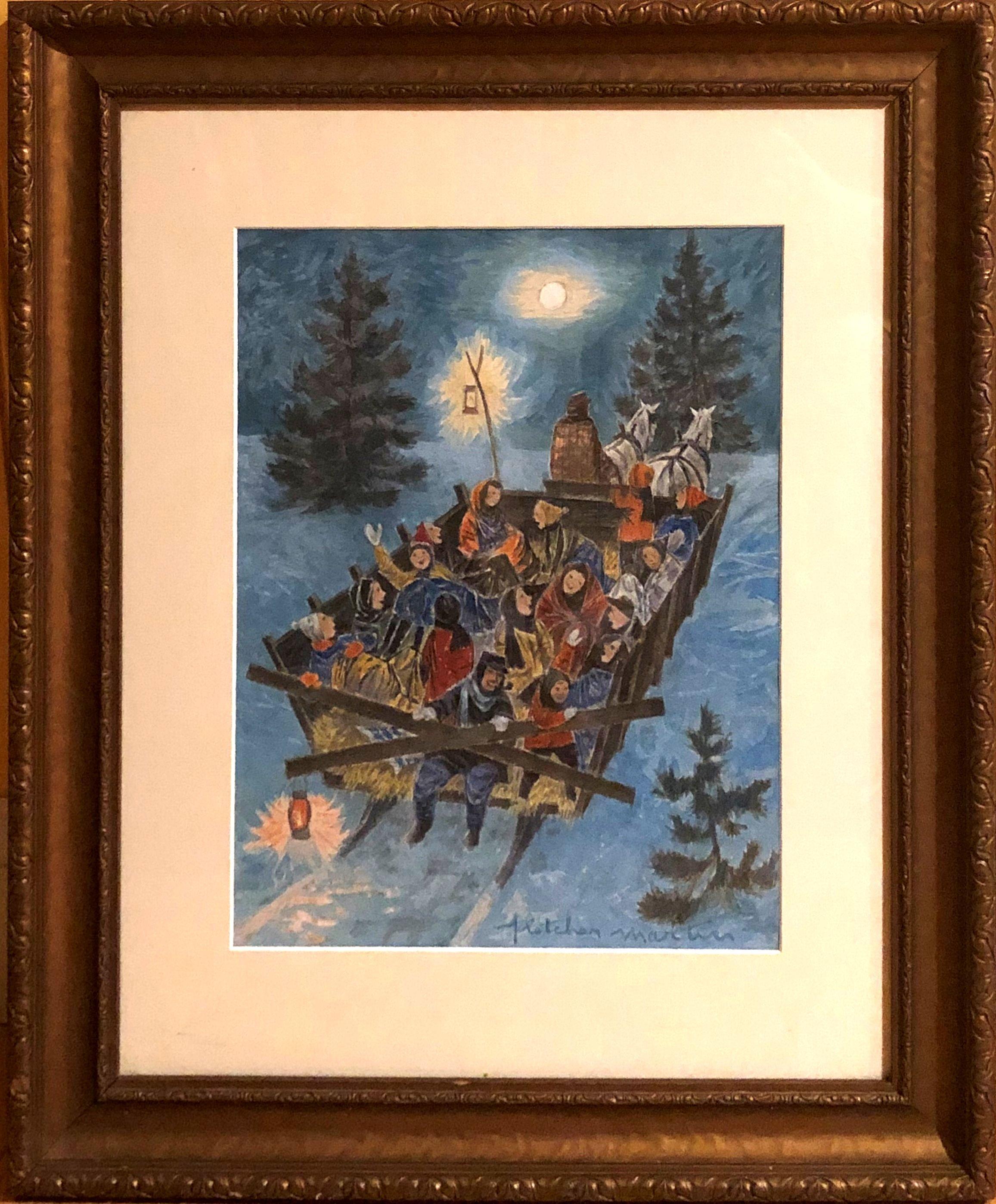 „Sleigh Ride, Winter“, Fletcher Martin, Woodstock, Holiday-Szene Illustration im Angebot 1