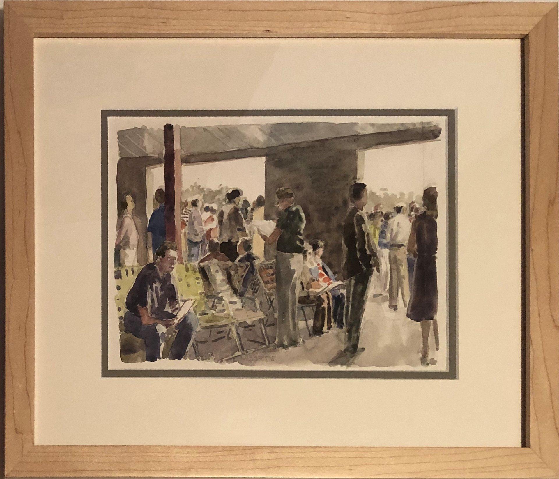 Anne Diggory (b. 1951)
Out of the Sun (Under the Racetrack Grandstand), 1978
Watercolor on paper
7 x 10 inches
Signed and dated lower left

Provenance:
Acquired directly from the artist

Anne Diggory lives in Saratoga Springs, NY, and frequently