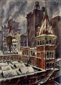 "Snow Storm in New York City," Bertram Hartman, WPA Rooftops Winter Cityscape