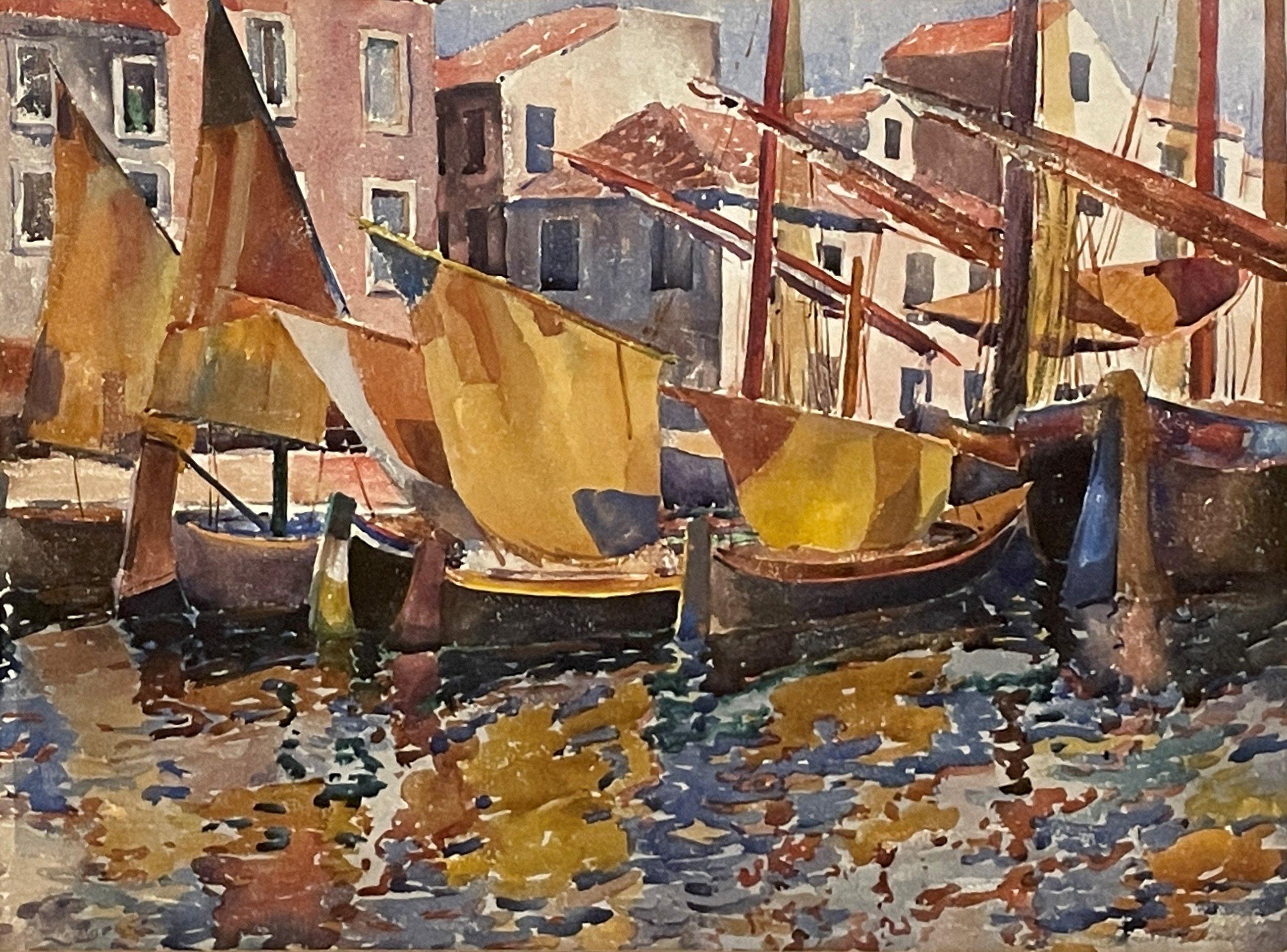 Louis Wolchonok (1898 - 1973)
Gondolas at the Dock, Venice, Italy, 1928
Watercolor on paper
Sight 18 x 23 1/2 inches
Signed and dated lower right

Louis Wolchonok was an author of art books, etcher, painter of townscapes, landscapes, figures,