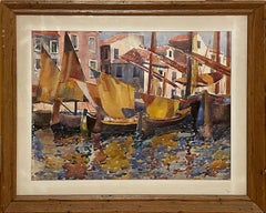 "Gondolas at the Dock, Venice, Italy" Louis Wolchonok, Boats in the Harbor Scene