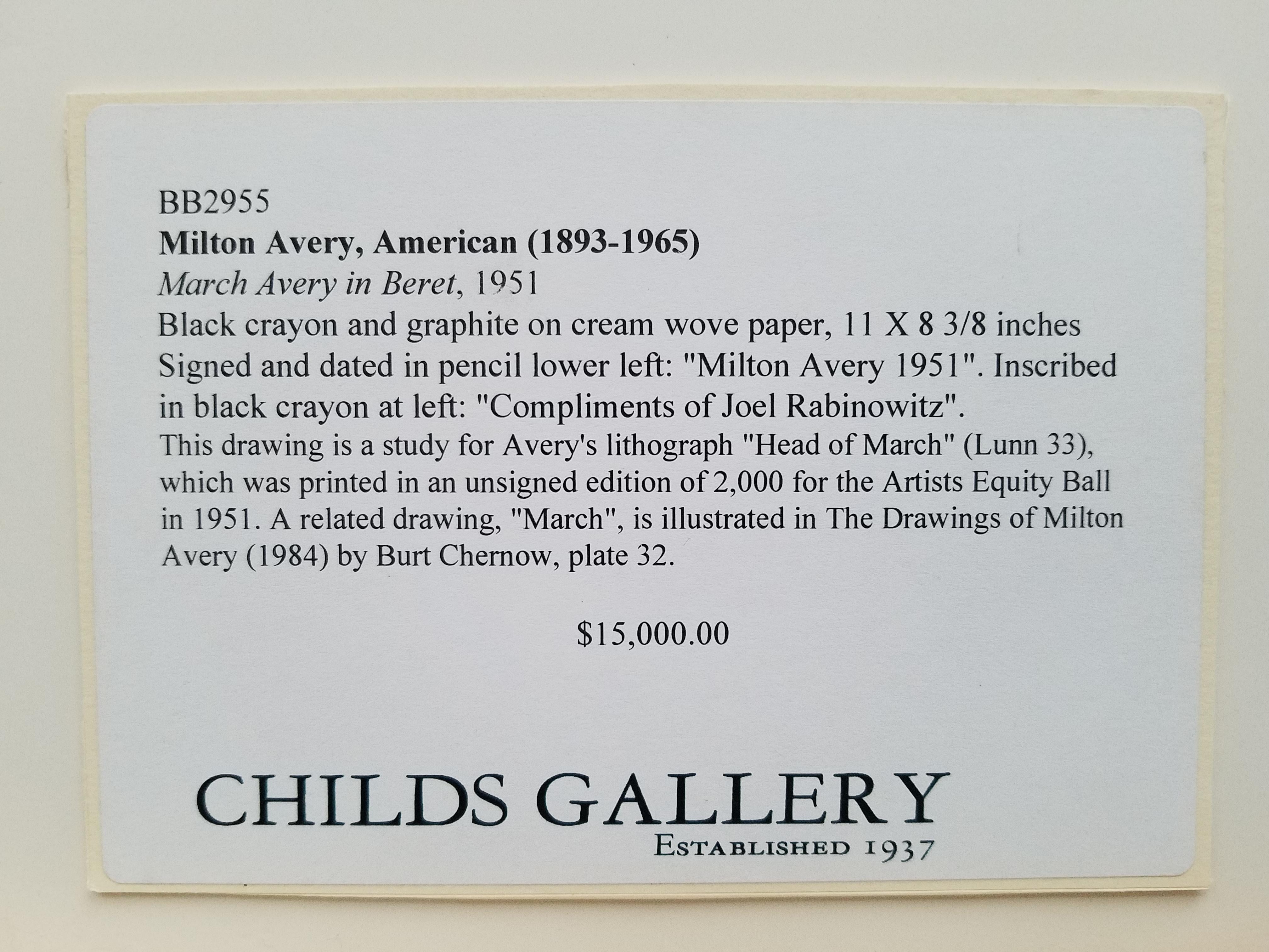 „March Avery in Beret“, „ Milton Avery, American Modernism, Porträt des Künstlers im Angebot 3
