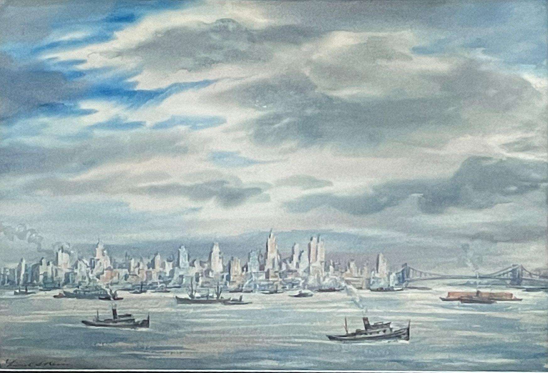 « Vue de la ligne d'horizon de la ville de New York depuis la rivière Est, Lionel Reiss, artiste juif