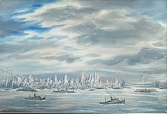 "New York City Skyline View from the East River," Lionel Reiss, Jewish Artist