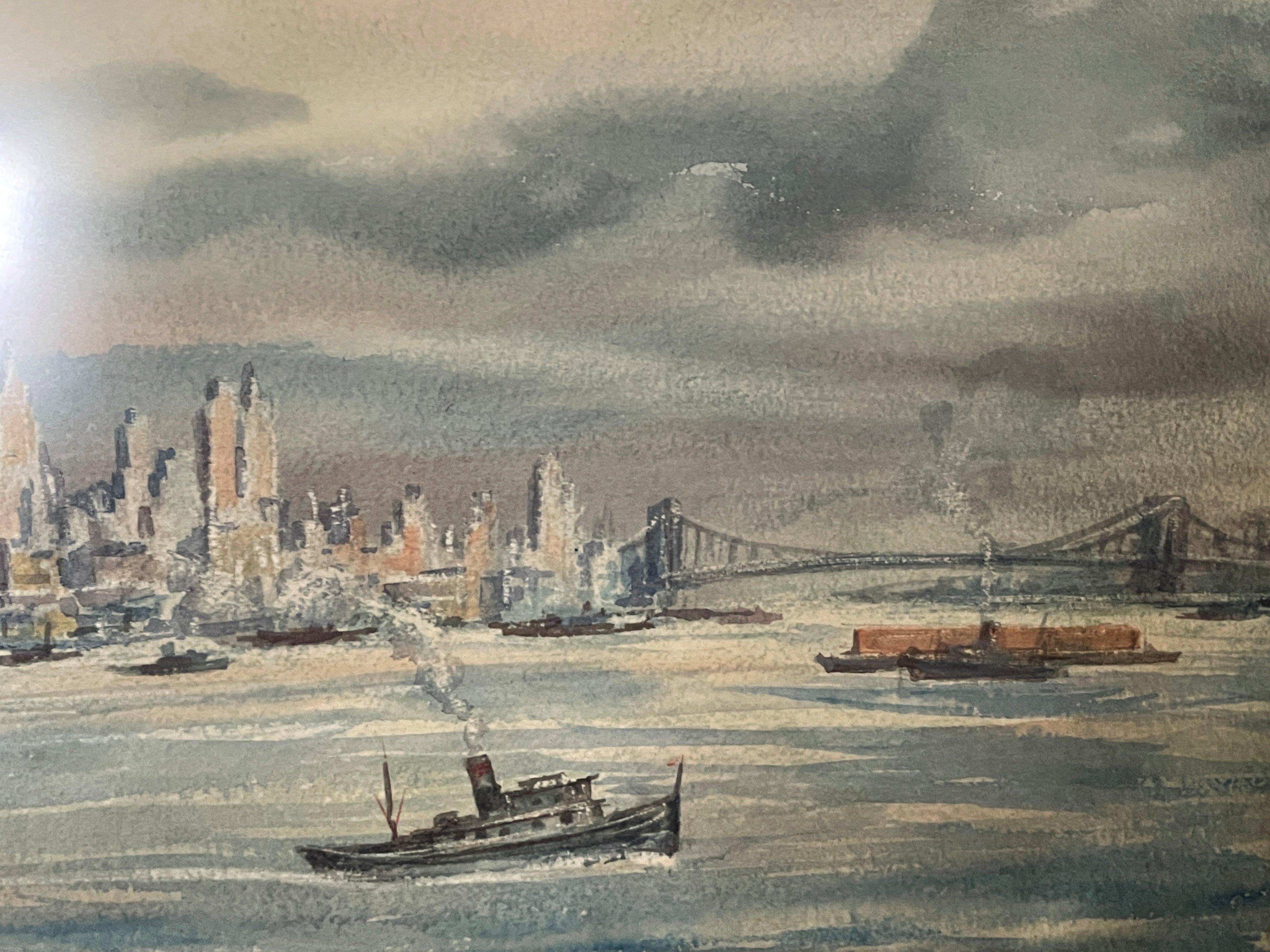 « Vue de la ligne d'horizon de la ville de New York depuis la rivière Est, Lionel Reiss, artiste juif en vente 4