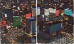 ""Tokyo Diptychon", Yvonne Jacquette, japanische urbane Stadtlandschaft, Nocturnal Aerial