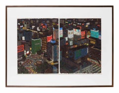 "Tokyo Diptych" Yvonne Jacquette, Japanese Urban Cityscape Nocturnal Aerial