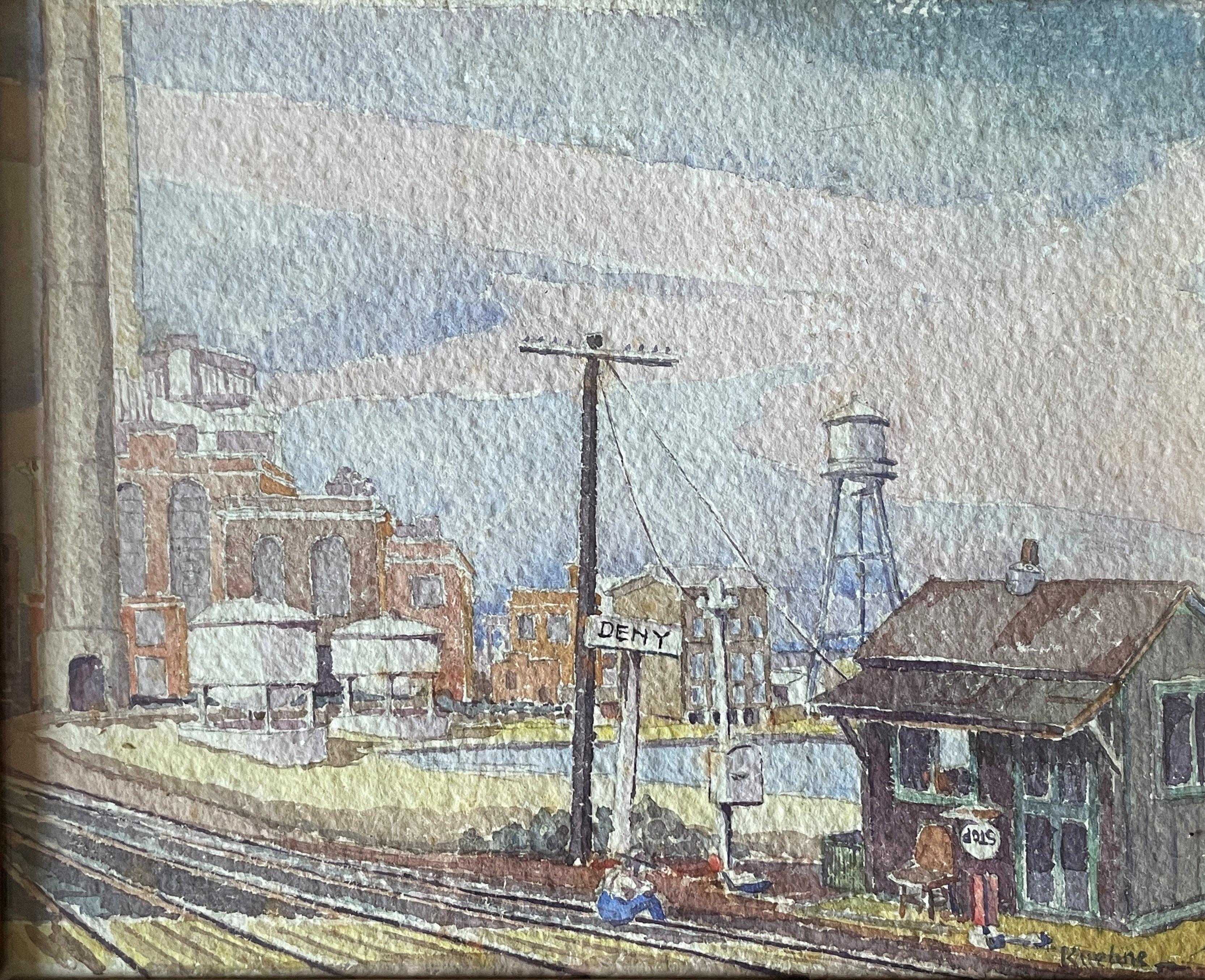 "Train Station," Max Kuehne, Industrial City Scene, American Impressionism