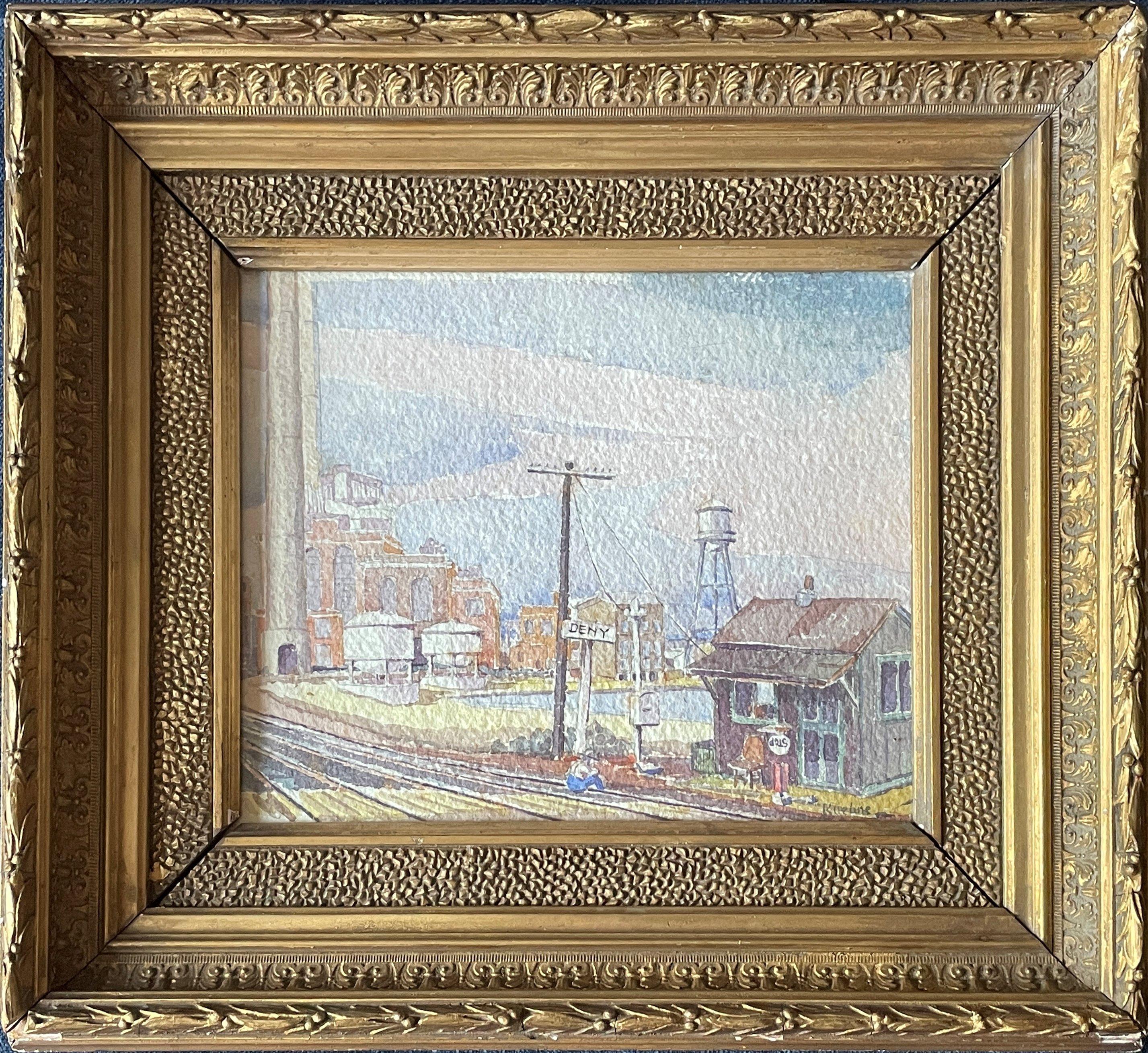 « Train Station » Max Kuehne, scène de ville industrielle, impressionnisme américain en vente 1