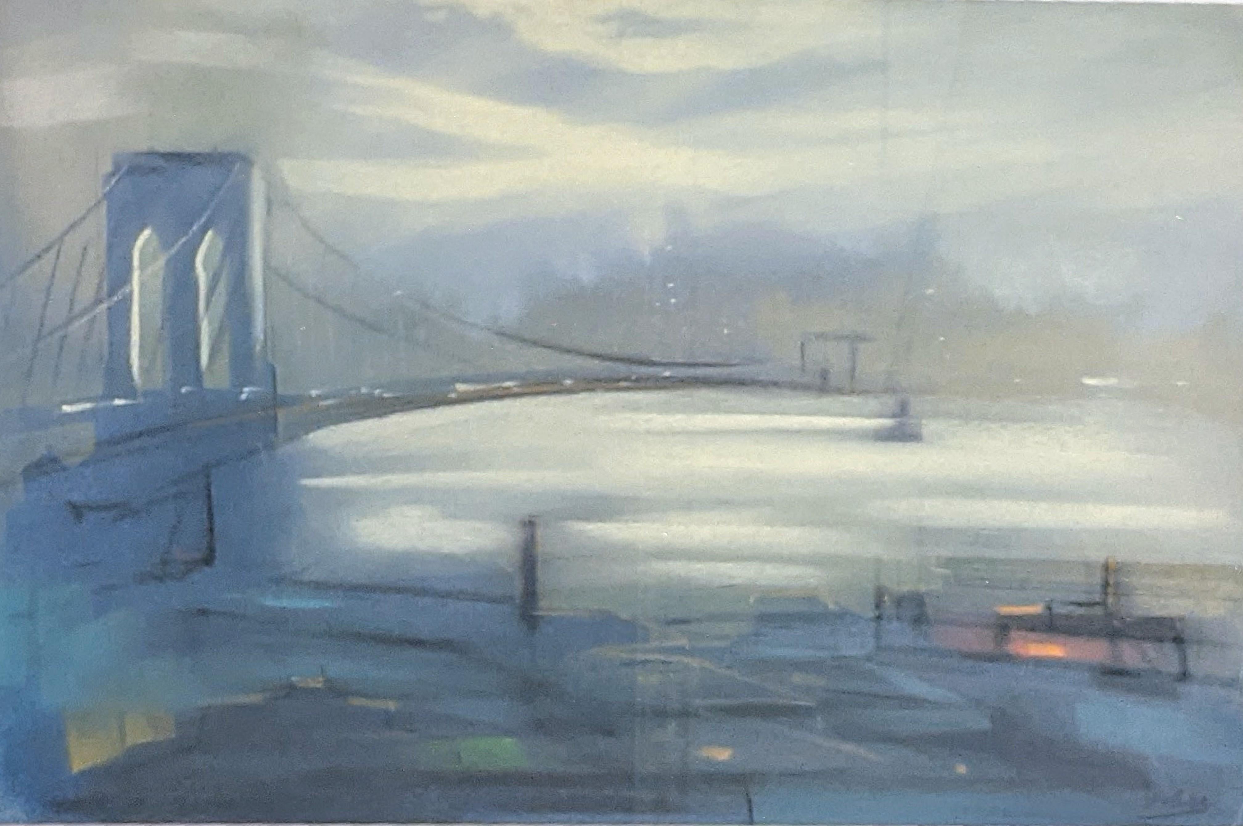 "New York City Harbor (Brooklyn Bridge)," Leon Dolice, East River, Mid-Century