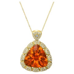 22.56ct Fire Opal Pendant with 1.05tct Diamonds Set in 18K Yellow Gold
