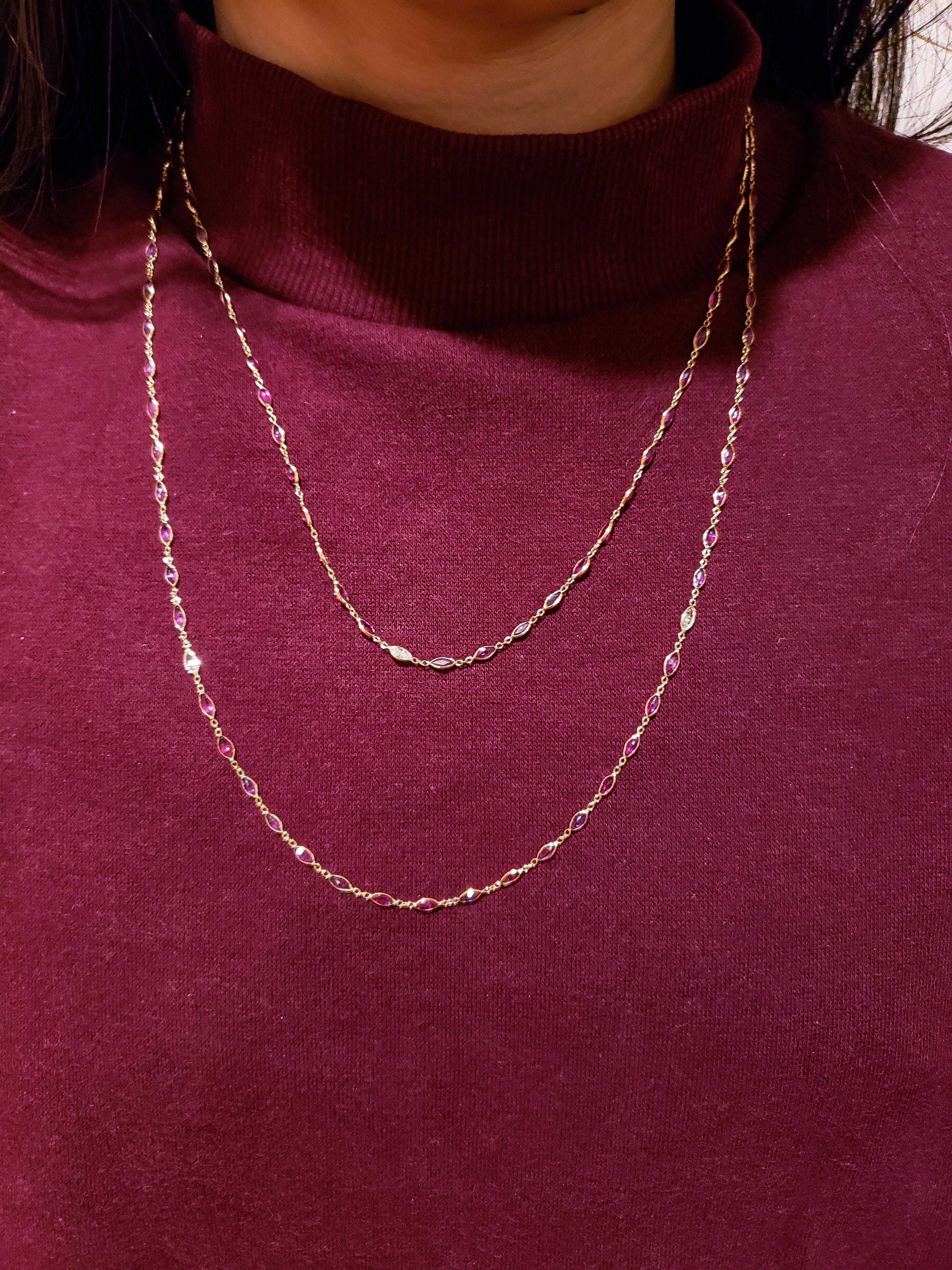 Contemporain Collier de rubis taille marquise 22,57 carats et diamants, diamants au mètre en vente