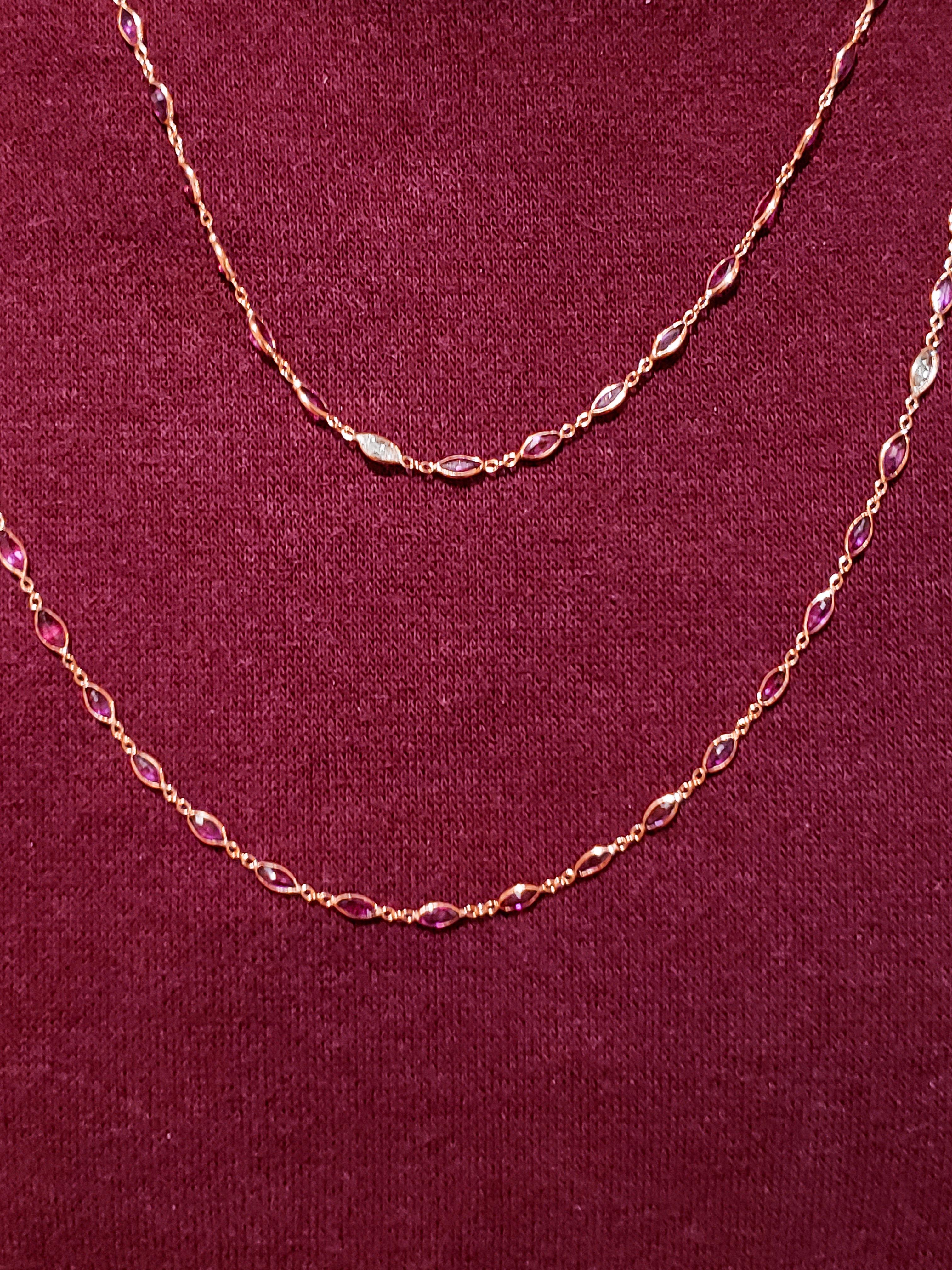 Collier de rubis taille marquise 22,57 carats et diamants, diamants au mètre Neuf - En vente à New York, NY