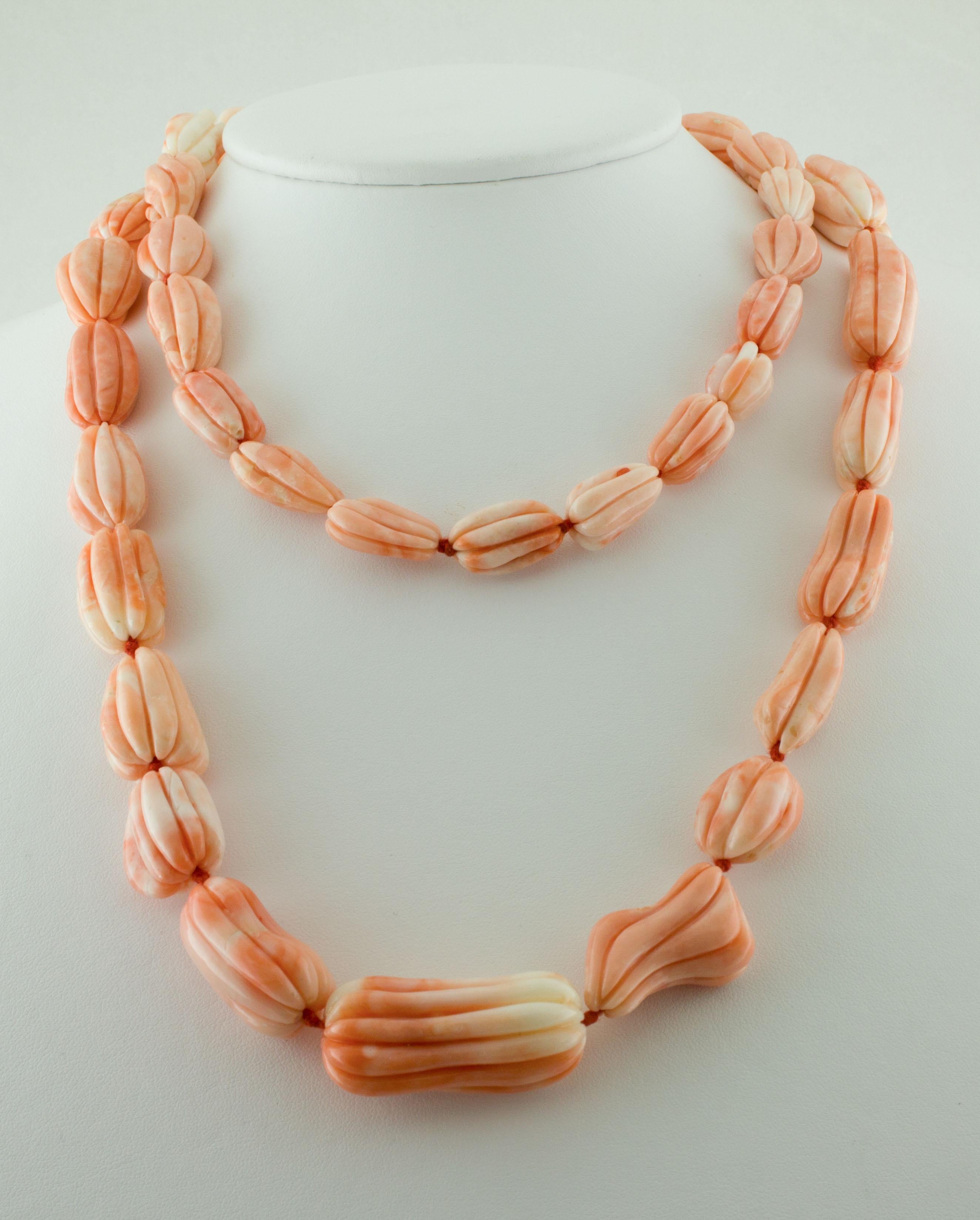 Retro 225.8 g Orange/Pink Corals Multi-Strand or Long Necklace For Sale