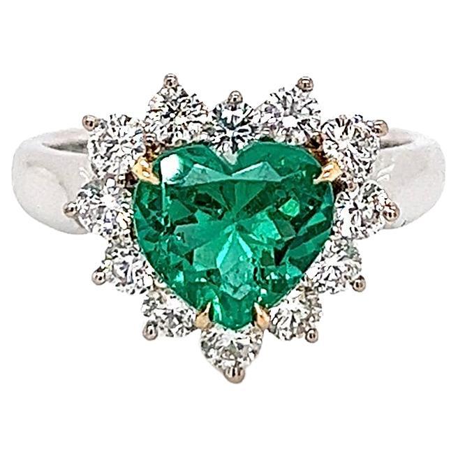 2.25 Total Carat Green Emerald and Diamond Ladies Ring For Sale