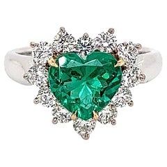 2.25 Total Carat Green Emerald and Diamond Ladies Ring