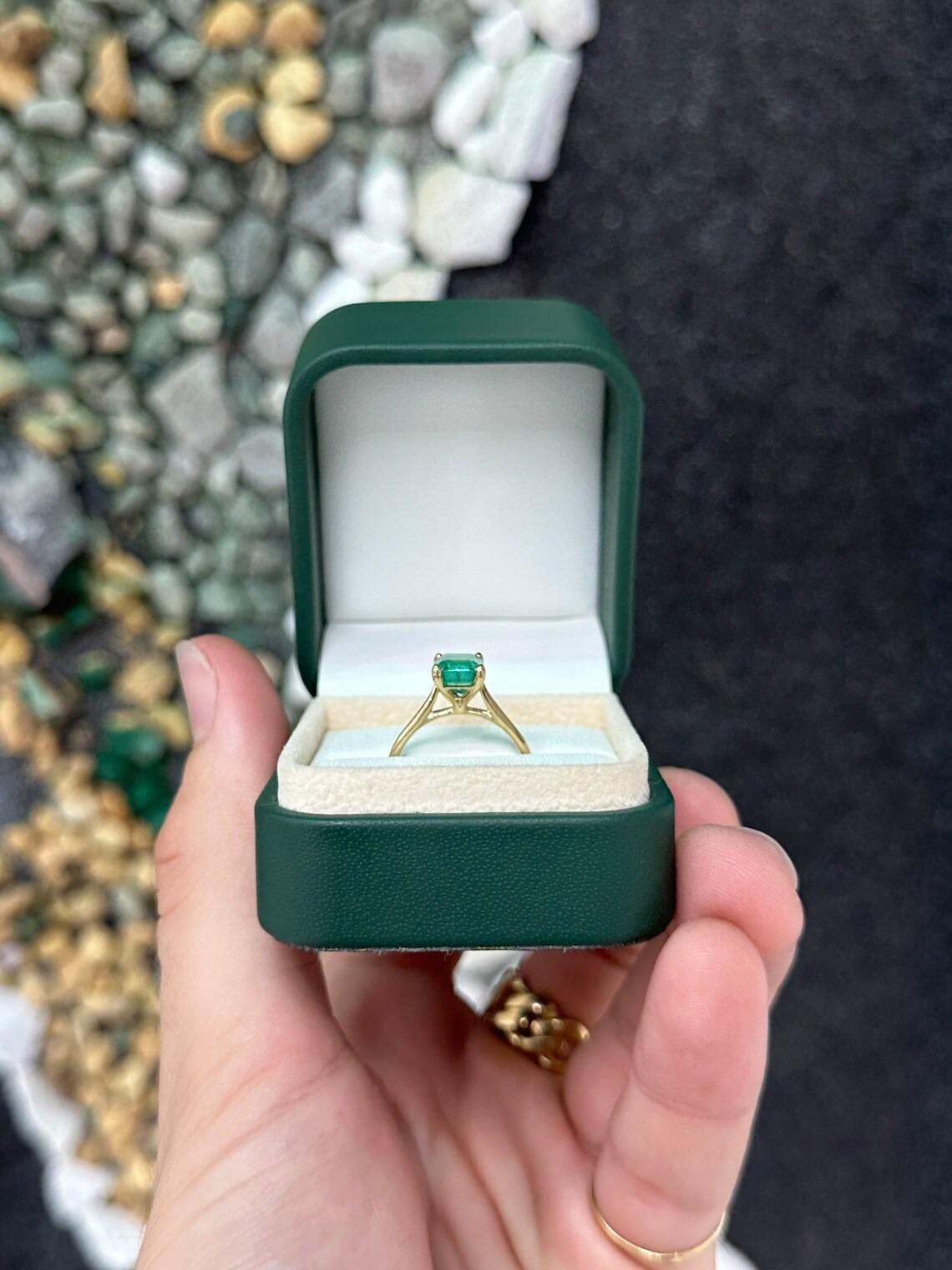 Women's 2.25ct 14K Medium Dark Green Emerald Cut Emerald 4 Prong Solitaire Ring For Sale