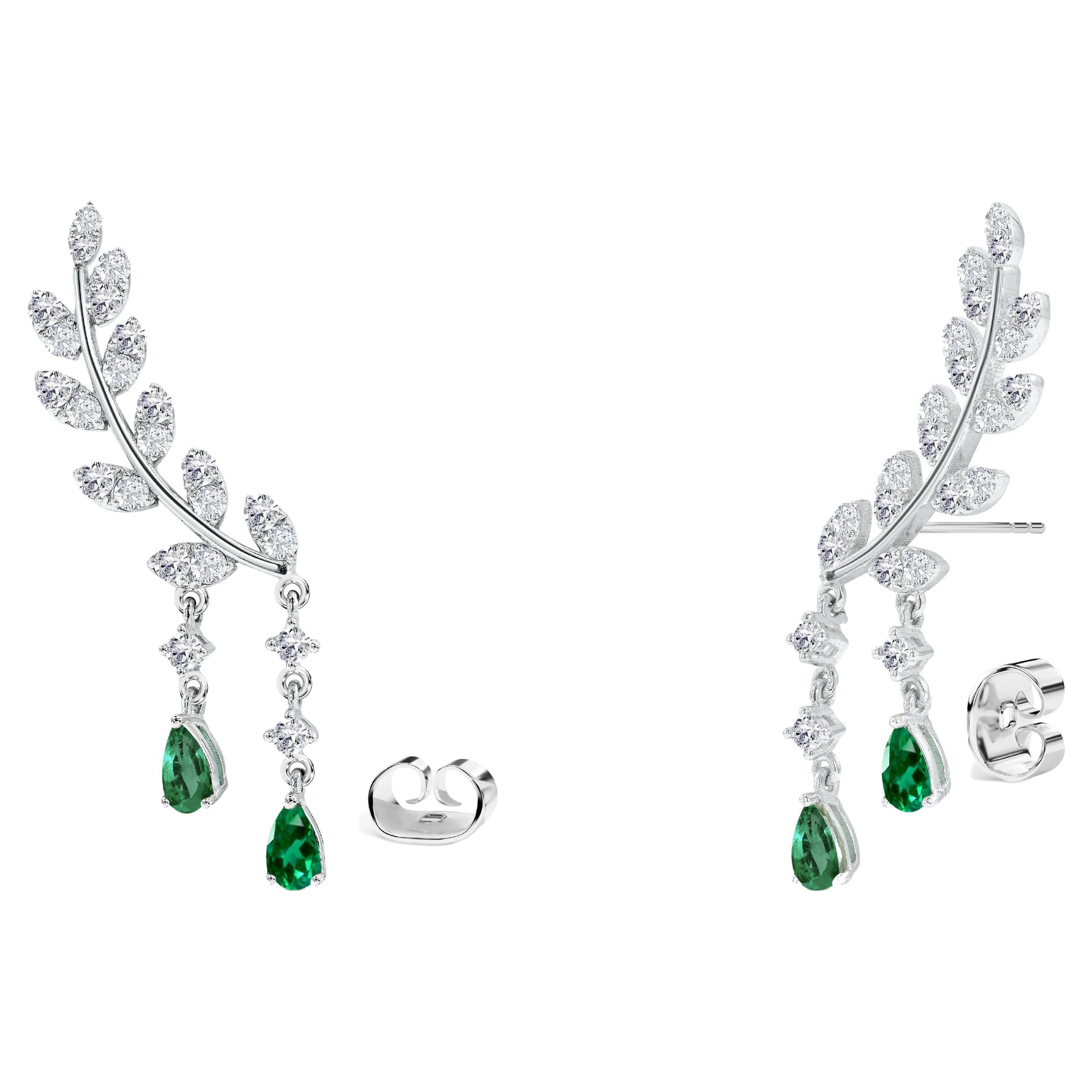 Pendientes gota de diamante y esmeralda de 2,25 ct en oro de 18k Diamante talla redonda