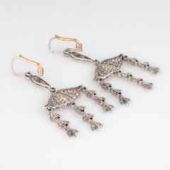 2.25ct Diamond Dangle Earrings Vintage Platinum 14k Gold Foliate Drops Jewelry