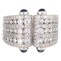 2.25 Carat Diamond Sapphire Cuff Ring Vintage 18 Karat Gold Estate Jewelry