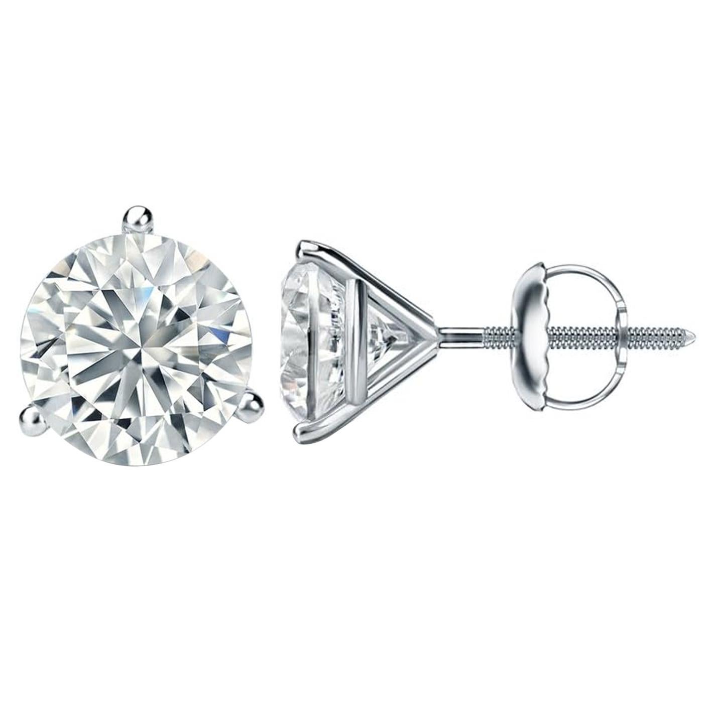 2,25 Karat GIA natürlicher runder Diamant 3 Zacken Martini-Ohrstecker Si1/VS2 14K Gold (Modernistisch)