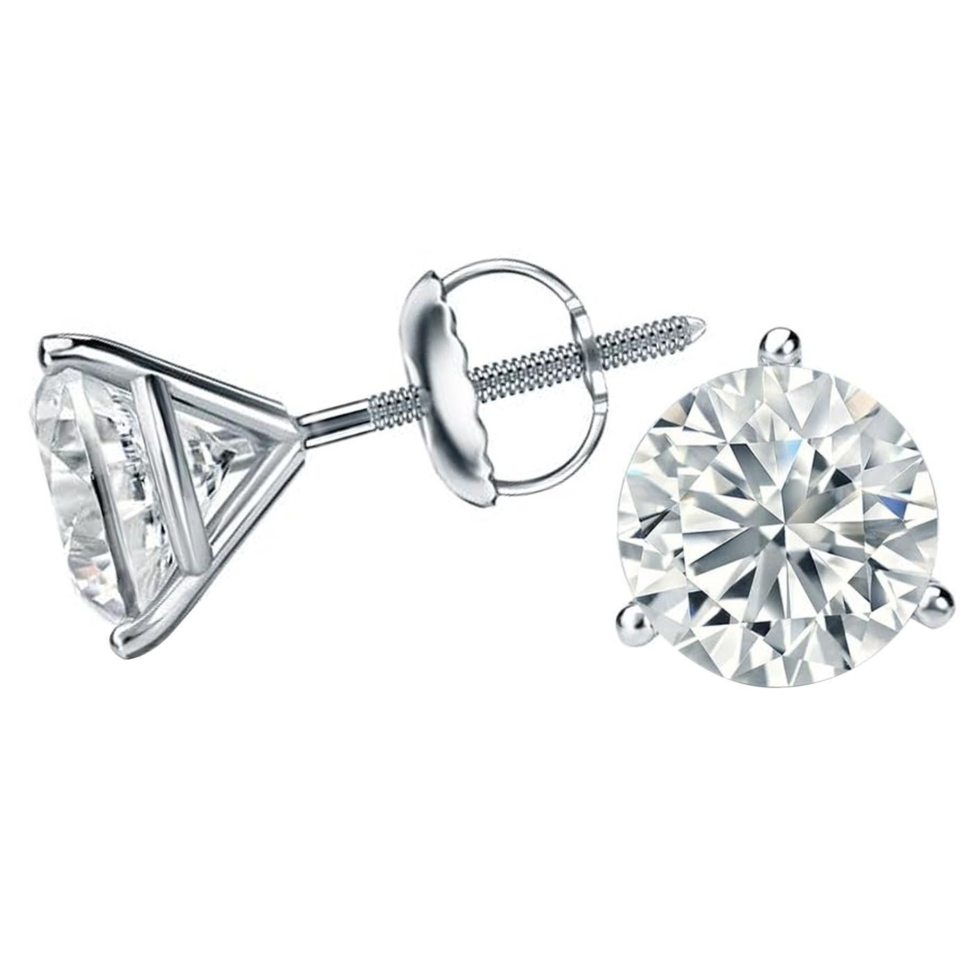 2,25 Karat GIA natürlicher runder Diamant 3 Zacken Martini-Ohrstecker Si1/VS2 14K Gold (Rundschliff)