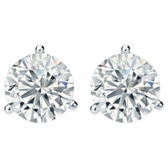 2.25ct GIA Natural Round Diamond 3 Prong Martini Stud Earrings Si1/VS2 14K Gold