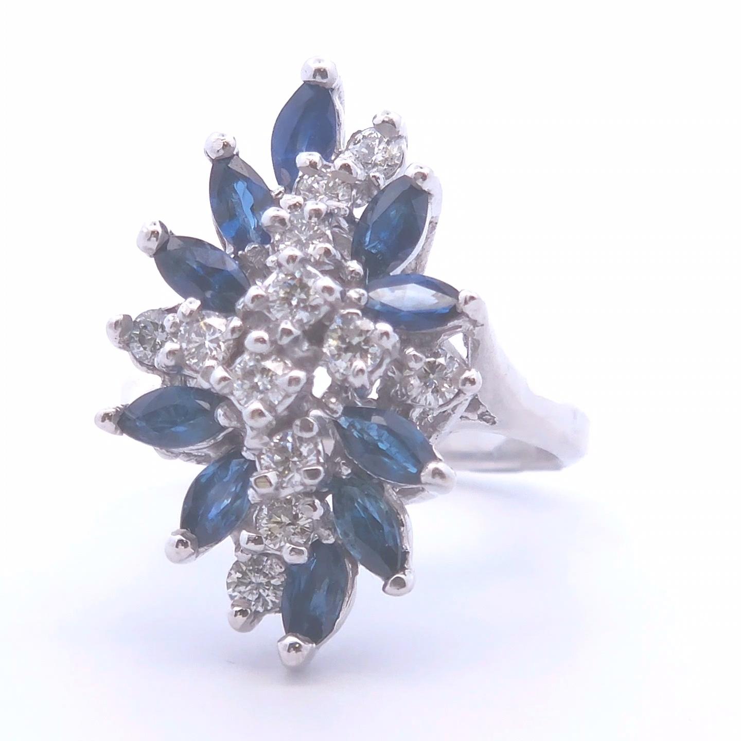 Marquise Cut 2.25ct Marquise Sapphire Ring in 14k White Gold For Sale