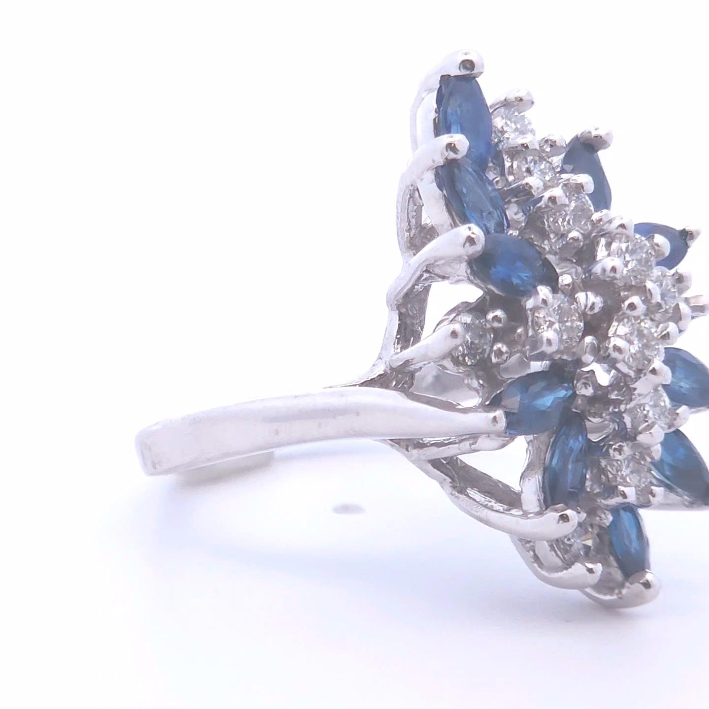 2.25ct Marquise Sapphire Ring in 14k White Gold In New Condition For Sale In Tustin, CA