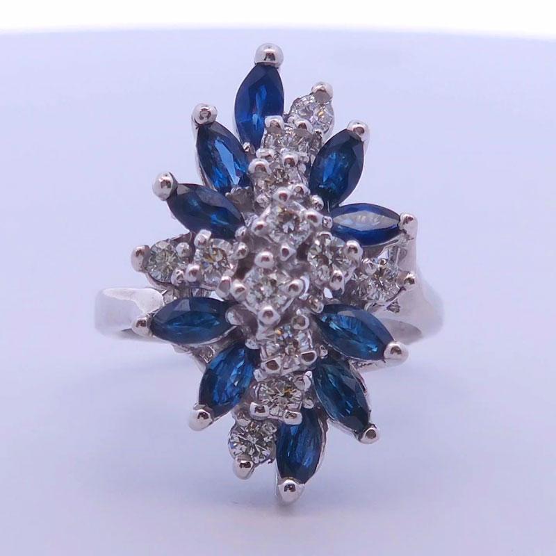 Women's or Men's 2.25ct Marquise Sapphire Ring in 14k White Gold For Sale