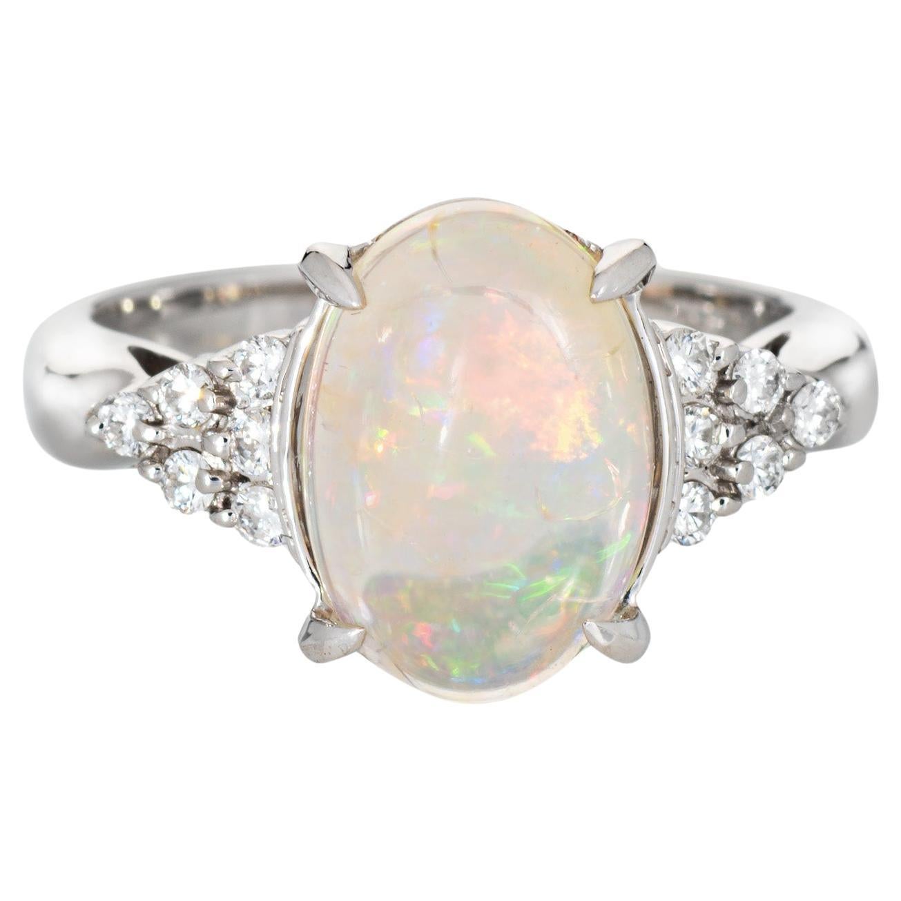 2.25ct Natural Jelly Opal Diamond Ring Platinum Estate Fine Jewelry Sz 6.5