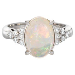 2.25ct Natural Jelly Opal Diamond Ring Platinum Estate Fine Jewelry Sz 6.5