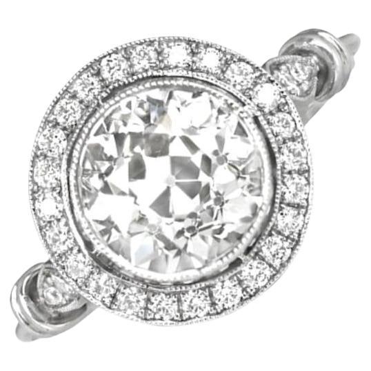2.25 Carat Old Euro-Cut Diamond Ring, VS1 Clarity, Diamond Halo, Platinum