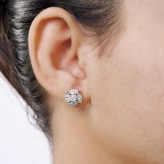 14k White Gold 2.25 Ct Round & Marquise SI/H Diamond Stud Earrings Push Back
