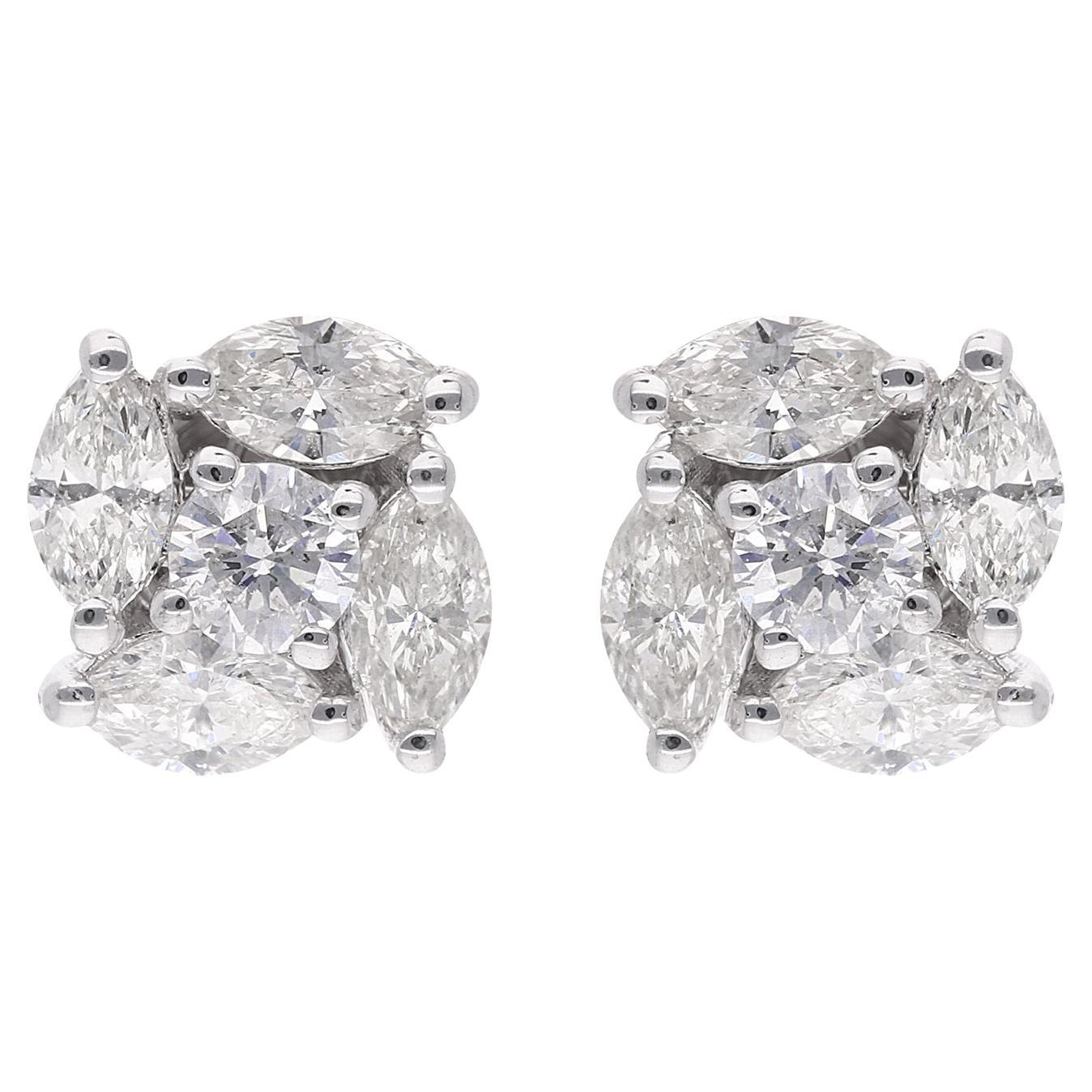 2.25Ct Round Marquise SI/H Diamond Stud Earrings 18k White Gold Fine Jewelry