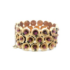 2.25ct Sapphire 14K Yellow Gold Wide Vintage Link Bracelet 63.7g