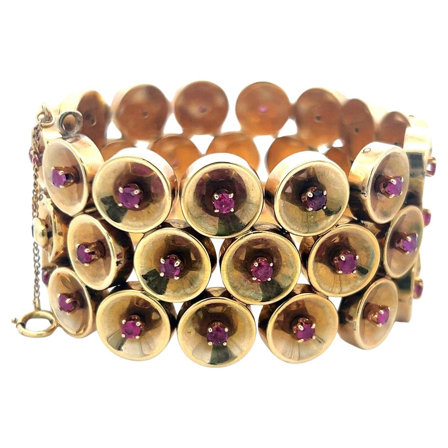Bracciale a maglie larghe in oro giallo 14K con zaffiro 2,25ct 63,7g