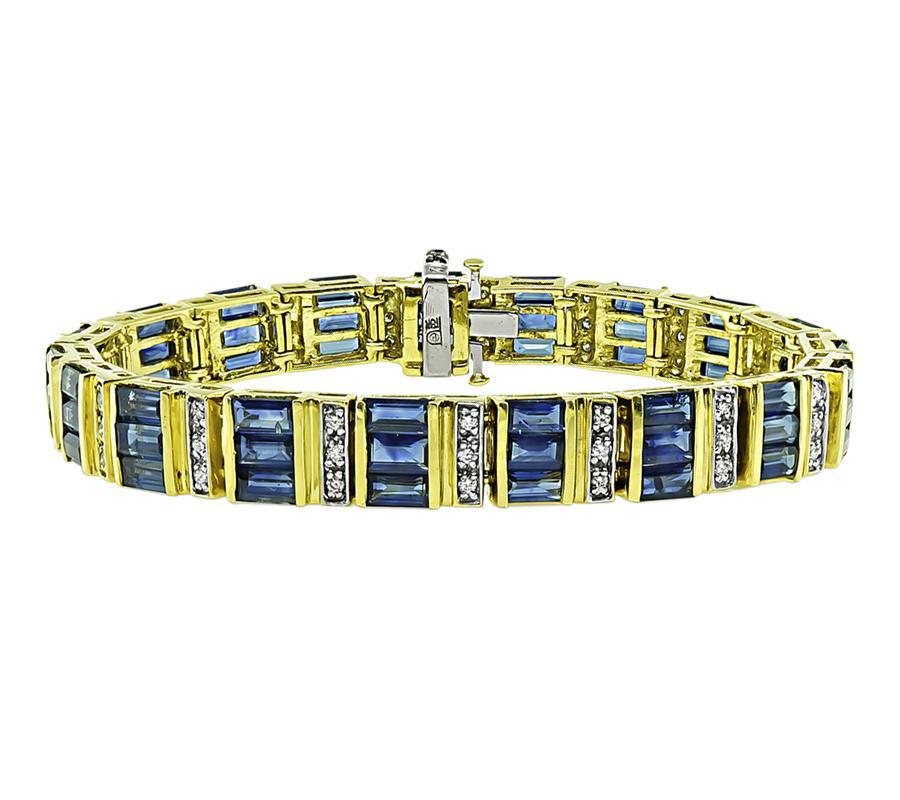 Taille baguette Bracelet en or avec saphir 2,25 carats et diamants 1,70 carat en vente