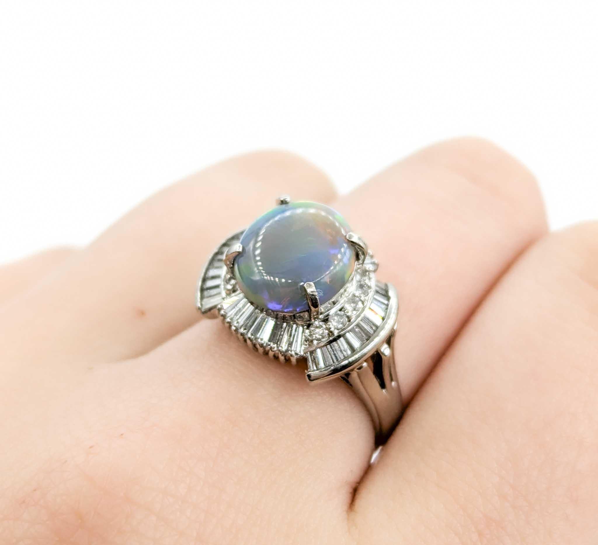 2.25ct Semi-Black Opal & Diamond Ballerina Ring in Platinum In Excellent Condition In Bloomington, MN